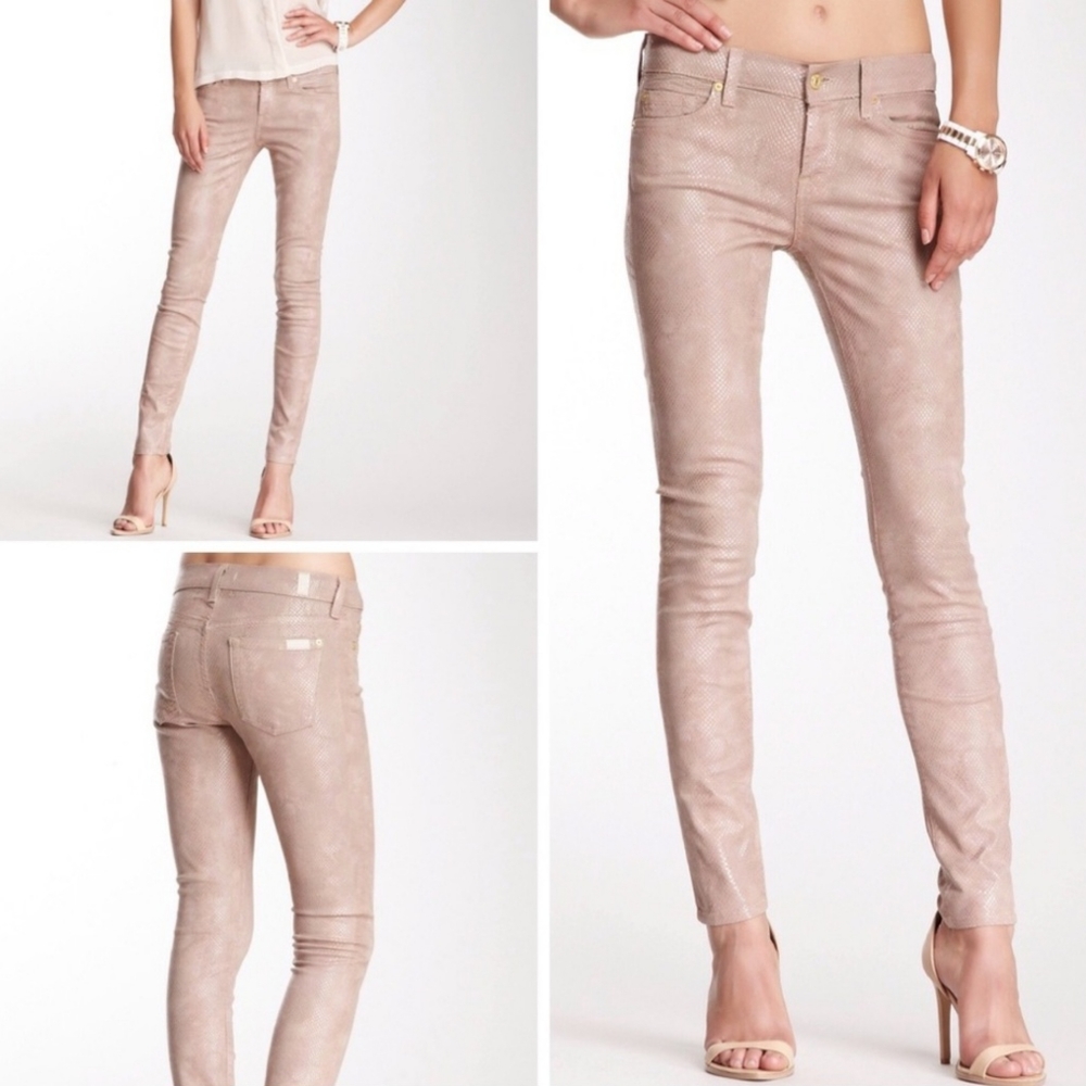 7 For All MankindThe Skinny High Gloss Snake Jeans Mauve Size 26